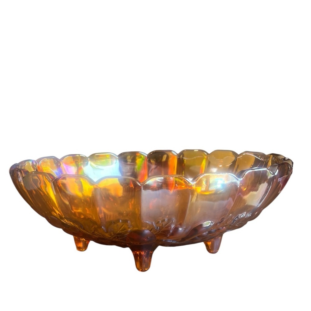 Vintage Indiana Glass Large
Amber Harvest Fruit Carnival
Glass Oval Footed Bowl